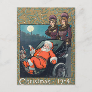 Cartão Postal De Festividades Natais vintages 1904 Santa Claus Women and Moon