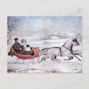 Cartão Postal De Festividades natais vintages, A Estrada De Inverno, Cavalo De L