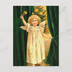Cartão Postal De Festividades Natais vintages Anjo com Bell