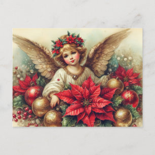 Cartão Postal De Festividades Natais vintages Anjo com Ornamentos