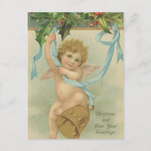 Cartão Postal De Festividades Natais vintages Anjo De Holly