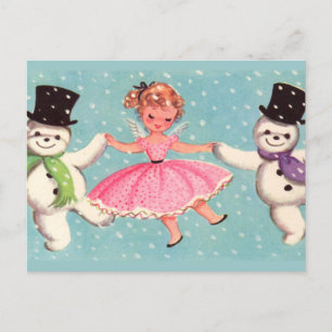 Cartão Postal De Festividades natais vintages, bonecos de neve e anjo
