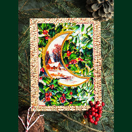 Cartão Postal De Festividades Natais vintages bonitos Casa da Lua Holly Mistleto