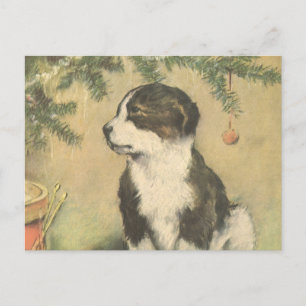 Cartão Postal De Festividades natais vintages, Cachorro Bonito Sob Árvore De Na