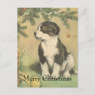 Cartão Postal De Festividades natais vintages, Cachorro Bonito Sob Árvore De Na