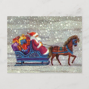 Cartão Postal De Festividades natais vintages, Cavalo de Papai Noel Aberto