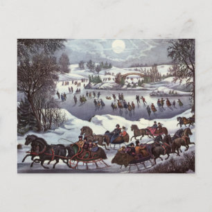 Cartão Postal De Festividades natais vintages, Central Park no inverno