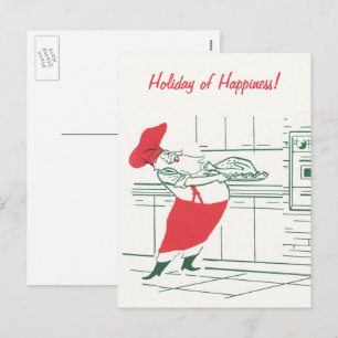 Cartão Postal De Festividades natais vintages, Chef de Papai Noel e Turquia