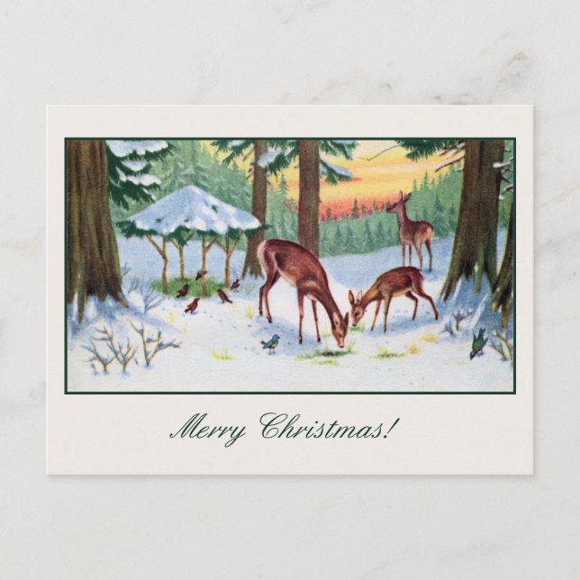 Cartão Postal De Festividades Natais vintages de veado (Frente)