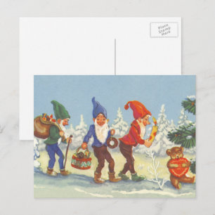 Cartão Postal De Festividades natais vintages, Elves no inverno da Floresta da N