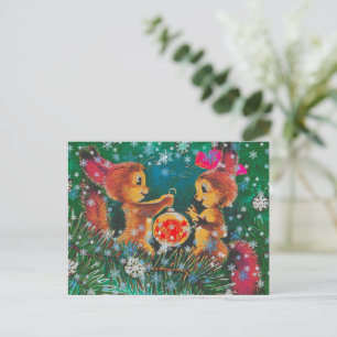Cartão Postal De Festividades Natais vintages esquilos