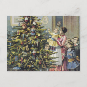 Cartão Postal De Festividades natais vintages, família vitoriana em torno da á