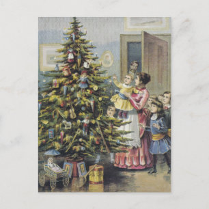 Cartão Postal De Festividades natais vintages, família vitoriana em torno da á