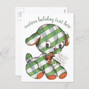 Cartão Postal De Festividades Natais vintages Gingham Cachorro Cachorro Enchido