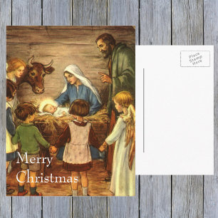 Cartão Postal De Festividades Natais vintages, Natividade Religiosa com o Bebê 