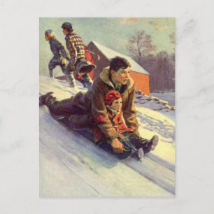 Cartão Postal De Festividades Natais vintages, Pai e Filha Brincando