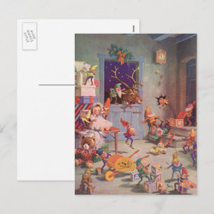 Cartão Postal De Festividades Natais vintages, Papai Noel com o Workshop Elves