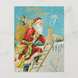 Cartão Postal De Festividades Natais vintages Papai Noel e presentes inverno
