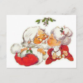 Cartão Postal De Festividades Natais vintages Papais noeis Beijando Sra. Claus