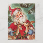 Cartão Postal De Festividades Natais vintages Papais noeis Com Realizador<br><div class="desc">Cartão-Postal De 1950 Com Reindeer Holiday.</div>