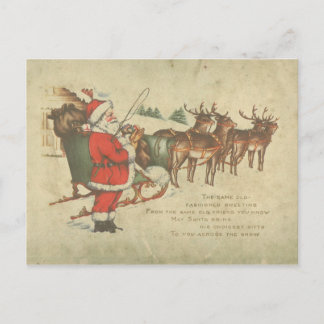 Cartão Postal De Festividades Natais vintages Papais noeis Sleigh Reindeer Holid