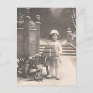 Cartão Postal De Festividades Natais vintages postais-criança com presentes