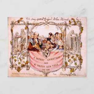 Cartão Postal De Festividades Natais vintages, primeiro cartão de Natal de 1843