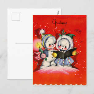 Cartão Postal De Festividades natais vintages retrógrados, crianças em chamas