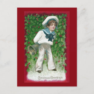 Cartão Postal De Festividades Natais vintages Sailor Boy e Bell