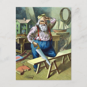 Cartão Postal De Festividades natais vintages, Santa Claus Building Toys Saw