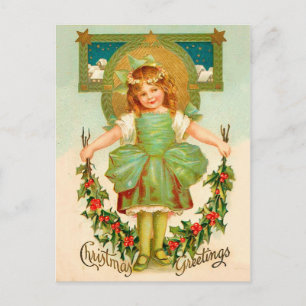 Cartão Postal De Festividades Natais vintages Saudação - Pequena menina