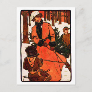 Cartão Postal De Festividades Natal 1900 de Nouveau da arte