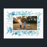 Cartão Postal De Festividades Natal Abstrato azul-feliz<br><div class="desc">design de Natal floral azul feliz abstrato</div>