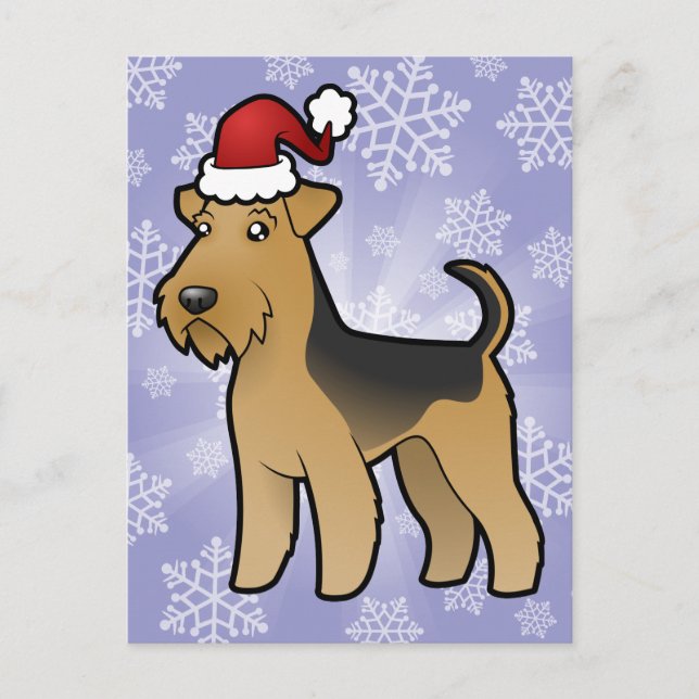 Cartão Postal De Festividades Natal Airedale Terrier / Welsh Terrier (Frente)