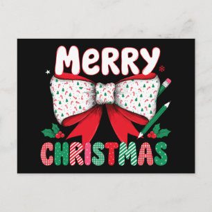 Cartão Postal De Festividades Natal Alegre Coquete Laço Professor Lápis Azevinho