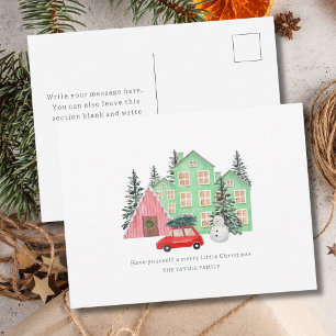 Cartão Postal De Festividades Natal Alegre cottage aquarela feriado de inverno