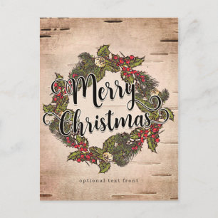 Cartão Postal De Festividades Natal Alegre Natalino de Bétula Rústica Vintage