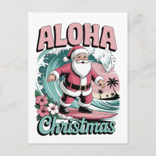 Cartão Postal De Festividades Natal Aloha Havaí Papai Noel Surfando Tropical