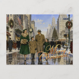 Cartão Postal De Festividades Natal americano dos anos 50 na 5th Avenue N.Y.