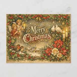 Cartão Postal De Festividades Natal Antigo Anjo Querubim Alegre