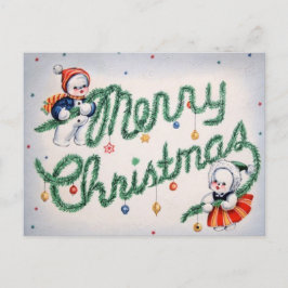 Cartão Postal De Festividades Natal Antigo Boneco de Neve