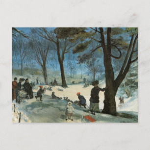 Cartão Postal De Festividades Natal Antigo, Central Park no Inverno Glackens