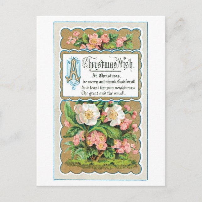 Cartão Postal De Festividades Natal antigo, Flor (Frente)