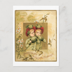 Cartão Postal De Festividades Natal antigo, gêmeos