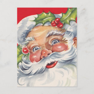 Cartão Postal De Festividades Natal Antigo, Papai Noel Alegre com seu Chapéu