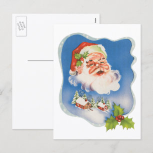 Cartão Postal De Festividades Natal Antigo, Papai Noel Alegre Retro