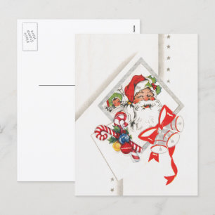 Cartão Postal De Festividades Natal Antigo, Papai Noel com Balas de Natal