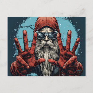 Cartão Postal De Festividades Natal Antigo Papai Noel Heavy Metal Rock and Roll
