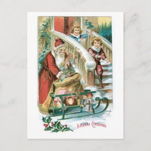 Cartão Postal De Festividades Natal antigo, Papais noeis