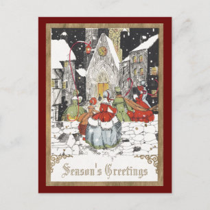 Cartão Postal De Festividades Natal Antigo, Pessoas Vitorianas na Igreja